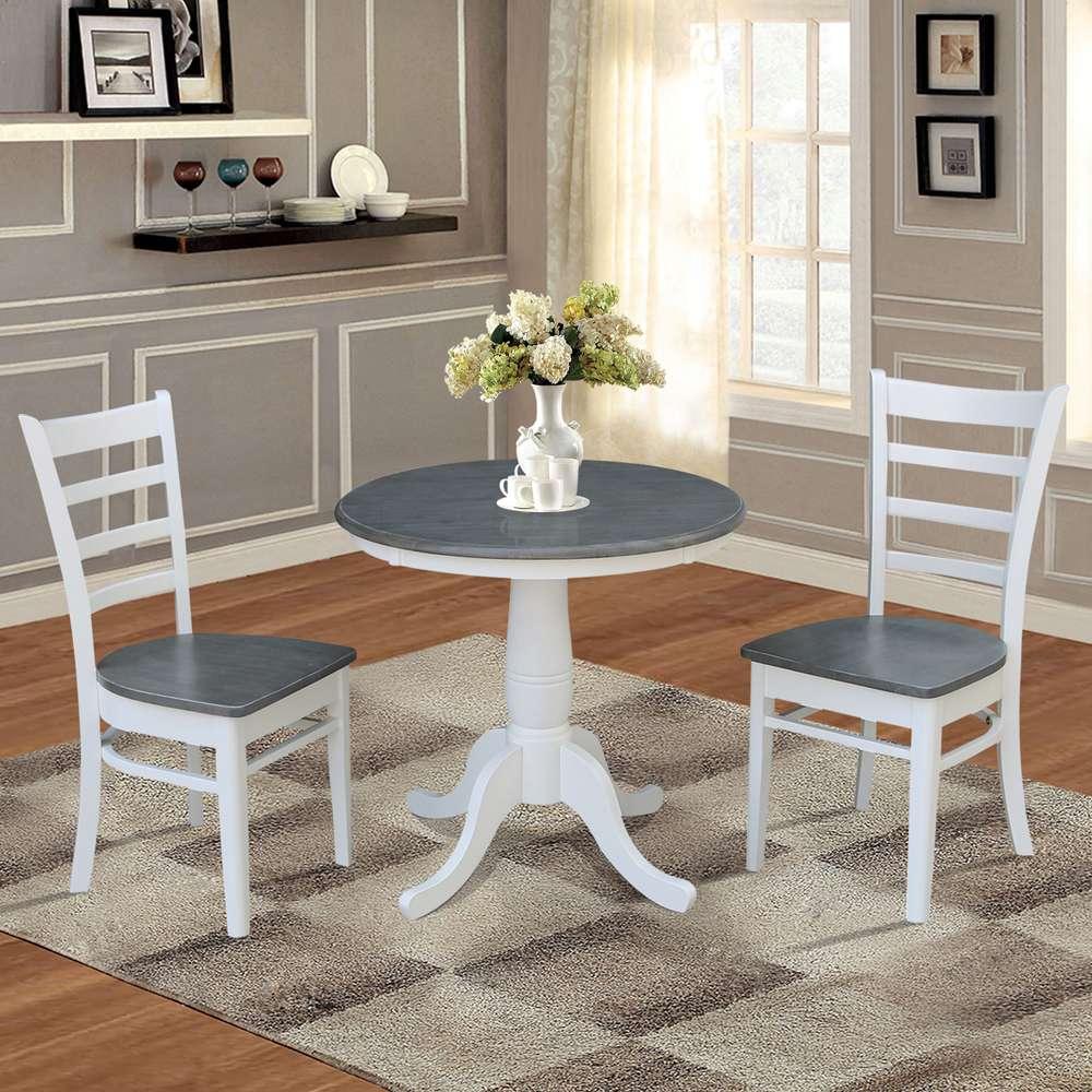 International Concepts (Set of 3 Pcs) -30in Round Top Ped Table with 2 Emily Chairs in White/Heather Gray Finish - K05-30RT-C617P veiw 3