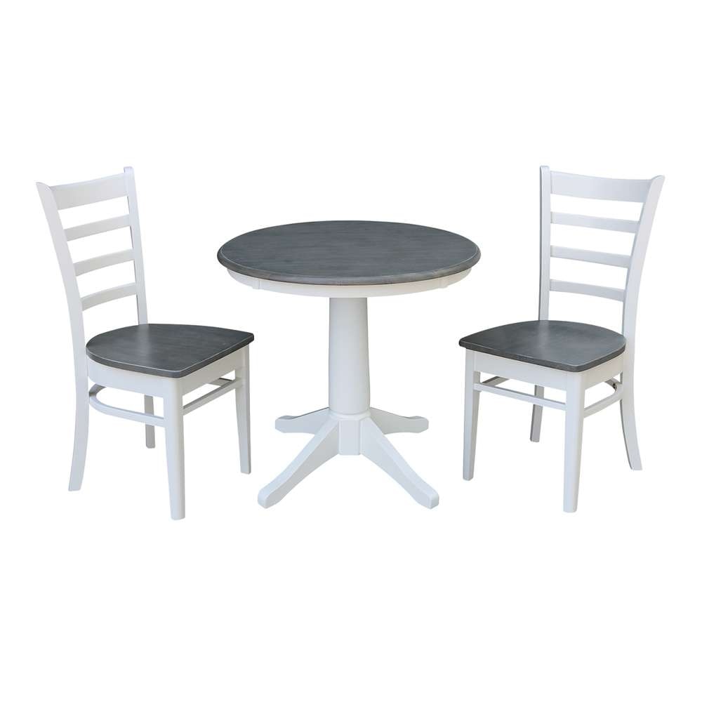 International Concepts (Set of 3 Pcs) -30in Round Top Ped Table with 2 Emily Chairs in White/Heather Gray Finish - K05-30RT-27B-C617P veiw 1