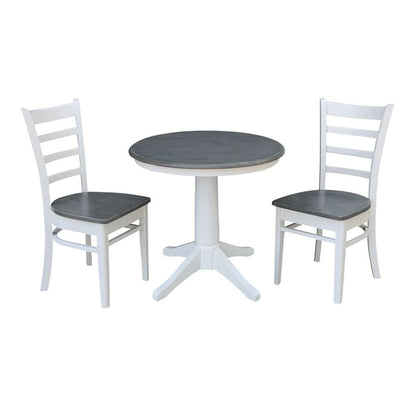 International Concepts (Set of 3 Pcs) -30in Round Top Ped Table with 2 Emily Chairs in White/Heather Gray Finish - K05-30RT-27B-C617P veiw 1