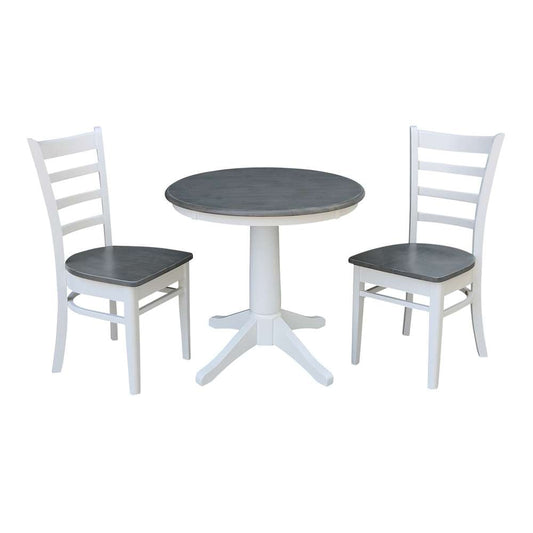 International Concepts (Set of 3 Pcs) -30in Round Top Ped Table with 2 Emily Chairs in White/Heather Gray Finish - K05-30RT-27B-C617P veiw 1