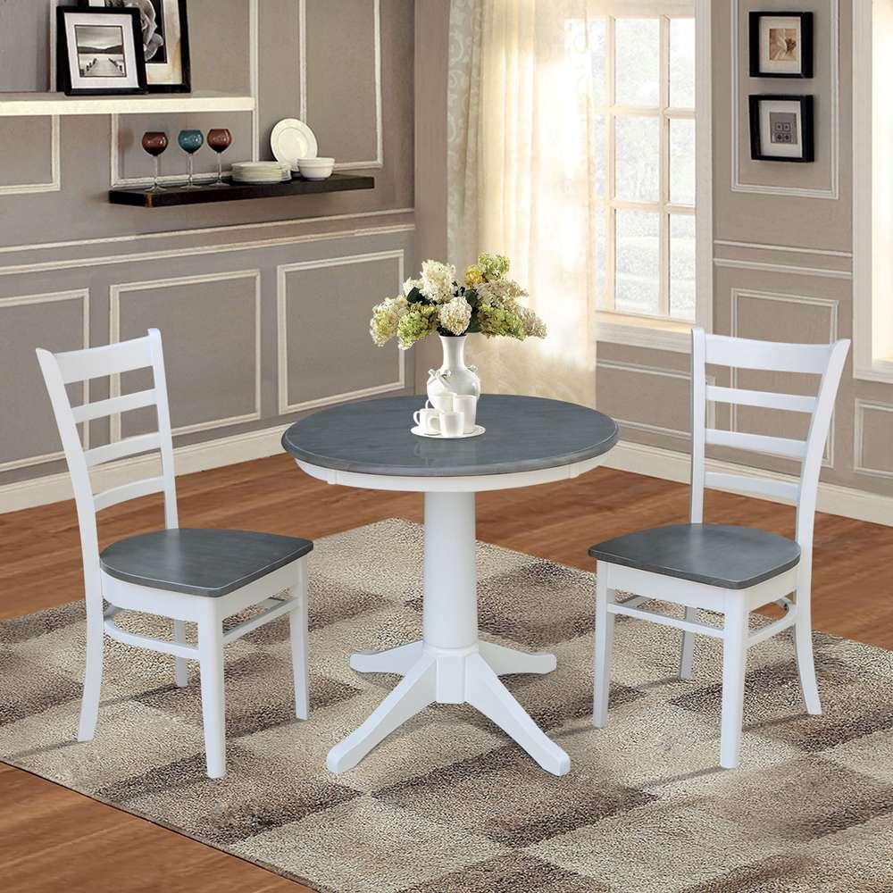 International Concepts (Set of 3 Pcs) -30in Round Top Ped Table with 2 Emily Chairs in White/Heather Gray Finish - K05-30RT-27B-C617P veiw 3