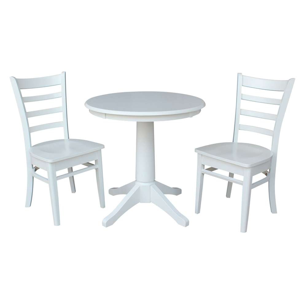 International Concepts (Set of 3 Pcs) -30in Round Top Ped Table with 2 Emily Chairs in White Finish - K08-30RT-27B-C617-2 veiw 1