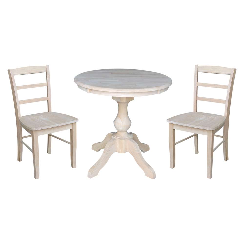 International Concepts (Set of 3 Pcs) -30in Round Top Ped Table with 2 Madrid Chairs - K-30RT-11B-C2-2 veiw 1