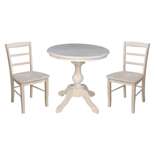 International Concepts (Set of 3 Pcs) -30in Round Top Ped Table with 2 Madrid Chairs - K-30RT-11B-C2-2 veiw 1