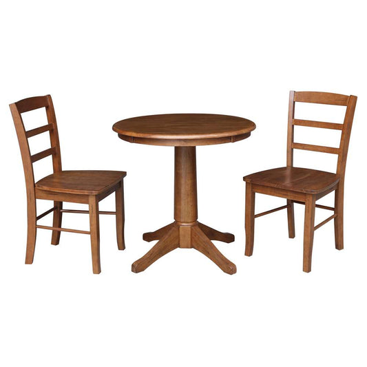 International Concepts (Set of 3 Pcs) -30in Round Top Ped Table with 2 RTA Chairs in Distressed Oak Finish - K42-30RT-27B-C2-2 veiw 1
