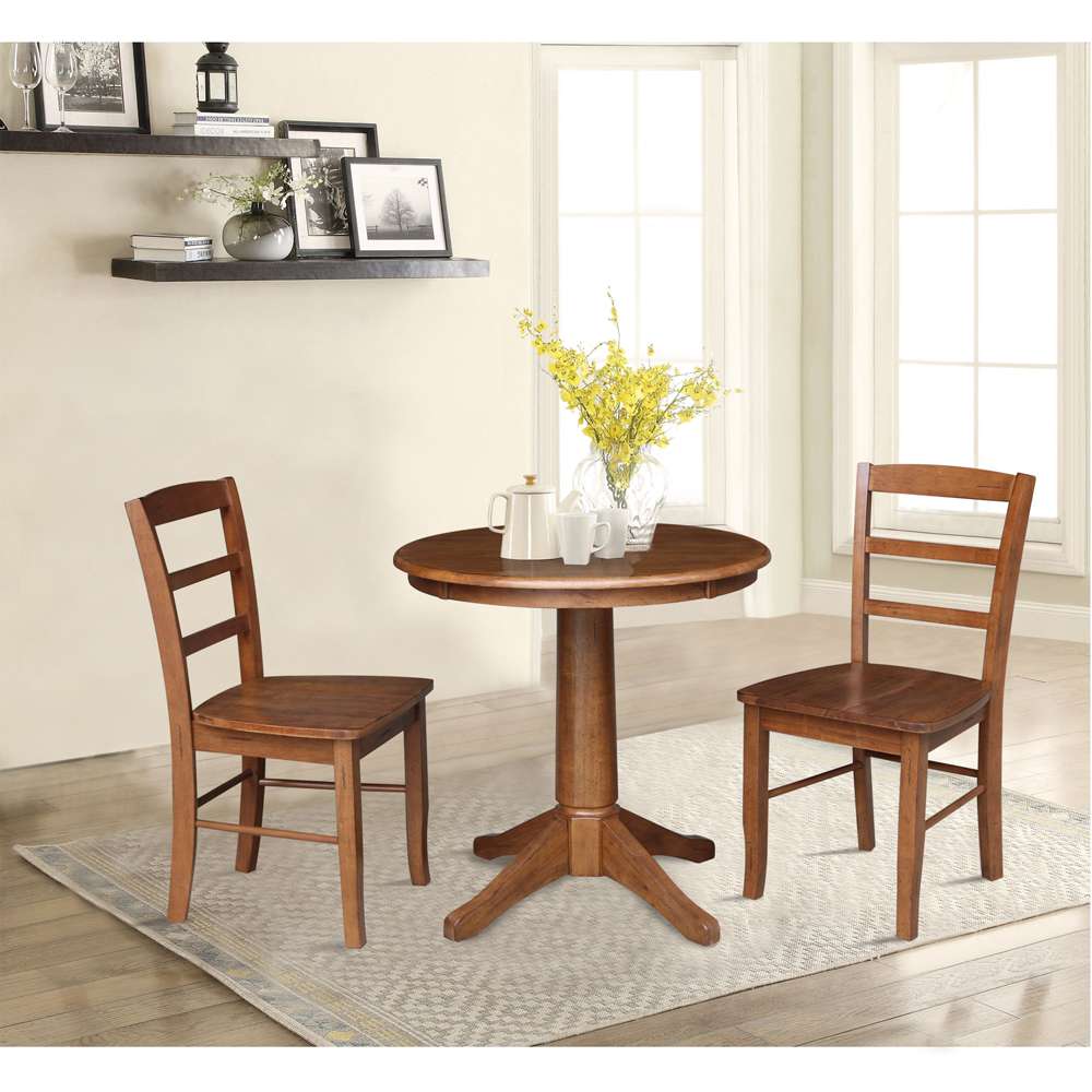 International Concepts (Set of 3 Pcs) -30in Round Top Ped Table with 2 RTA Chairs in Distressed Oak Finish - K42-30RT-27B-C2-2 veiw 3