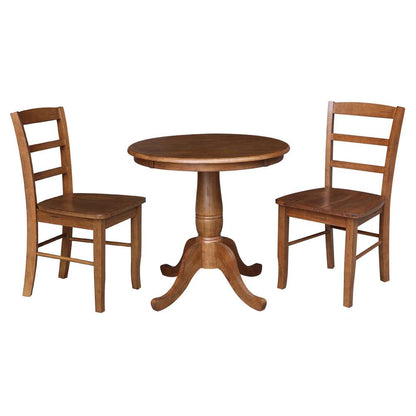 International Concepts (Set of 3 Pcs) -30in Round Top Ped Table with 2 RTA Chairs in Distressed Oak Finish - K42-30RT-C2-2 veiw 1