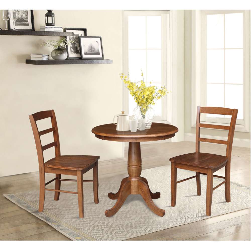 International Concepts (Set of 3 Pcs) -30in Round Top Ped Table with 2 RTA Chairs in Distressed Oak Finish - K42-30RT-C2-2 veiw 3