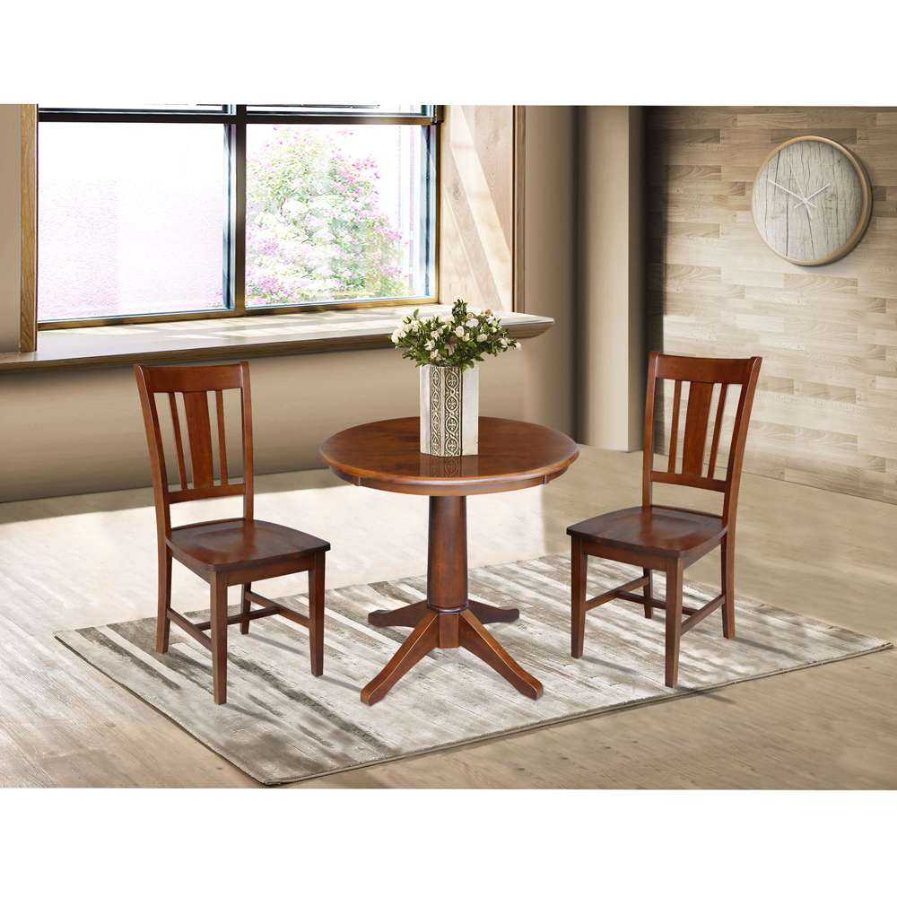 International Concepts (Set of 3 Pcs) -30in Round Top Ped Table with 2 RTA Chairs in Espresso Finish - K581-30RT-27B-C10-2 veiw 2