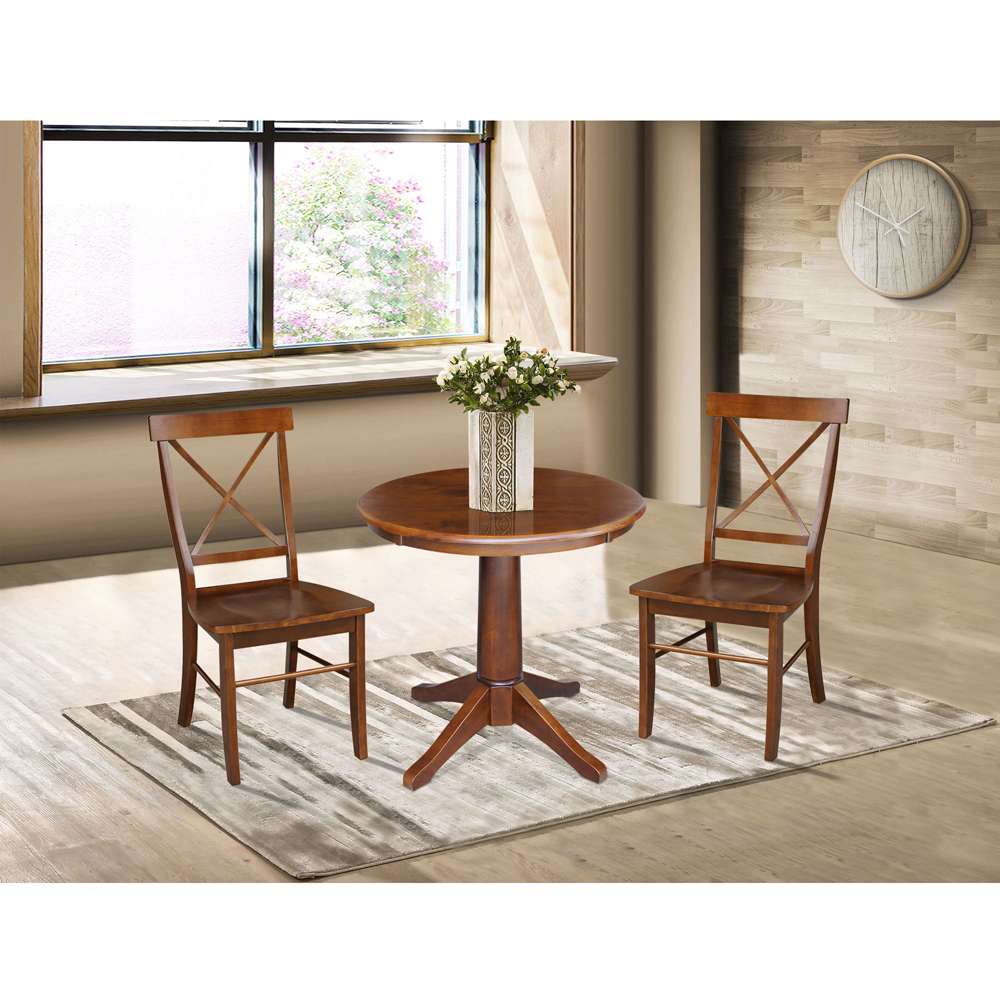 International Concepts (Set of 3 Pcs) -30in Round Top Ped Table with 2 RTA Chairs in Espresso Finish - K581-30RT-27B-C613-2 veiw 2