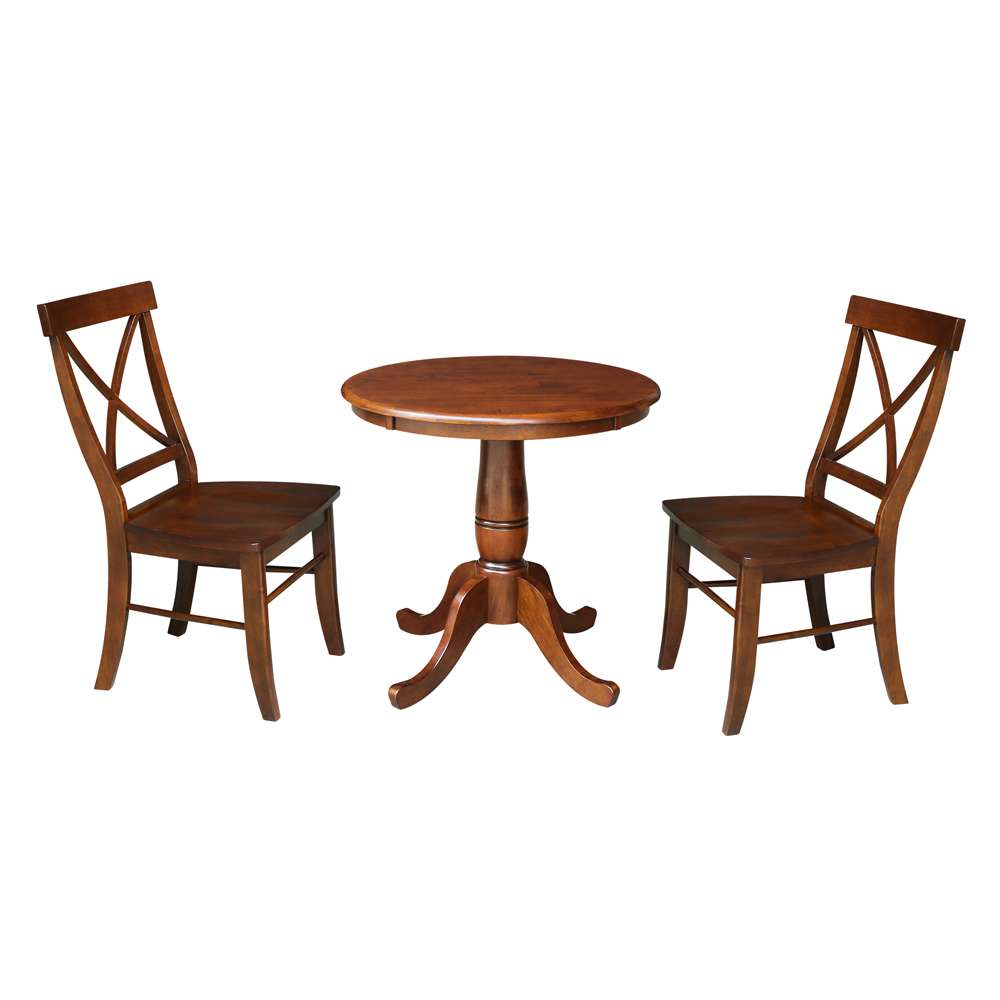 International Concepts (Set of 3 Pcs) -30in Round Top Ped Table with 2 RTA Chairs in Espresso Finish - K581-30RT-C613-2 veiw 1