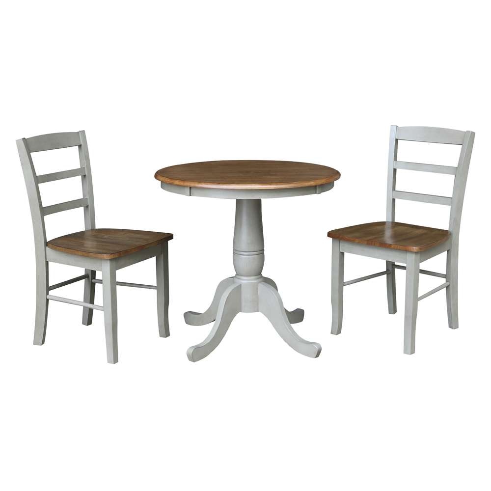 International Concepts (Set of 3 Pcs) -30in Round Top Ped Table with 2 RTA Chairs in Hickory/Stone Finish - K41-30RT-C2-2 veiw 1