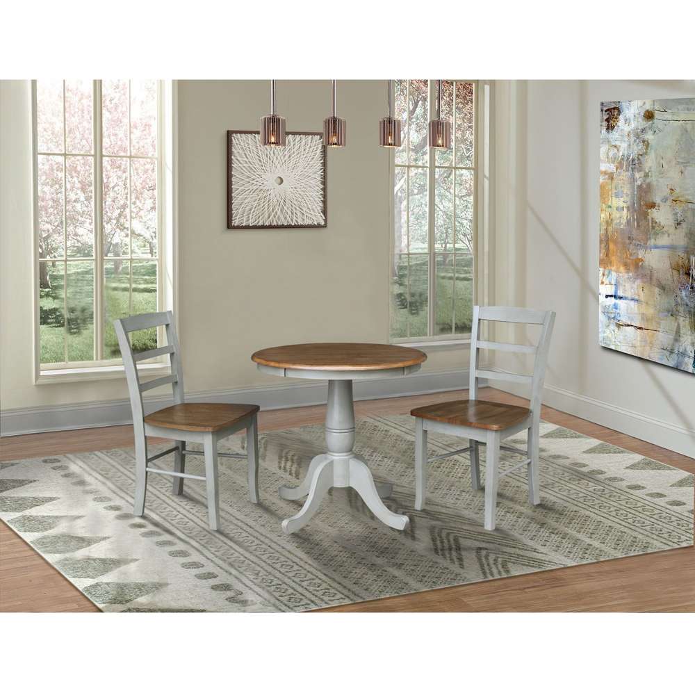 International Concepts (Set of 3 Pcs) -30in Round Top Ped Table with 2 RTA Chairs in Hickory/Stone Finish - K41-30RT-C2-2 veiw 3