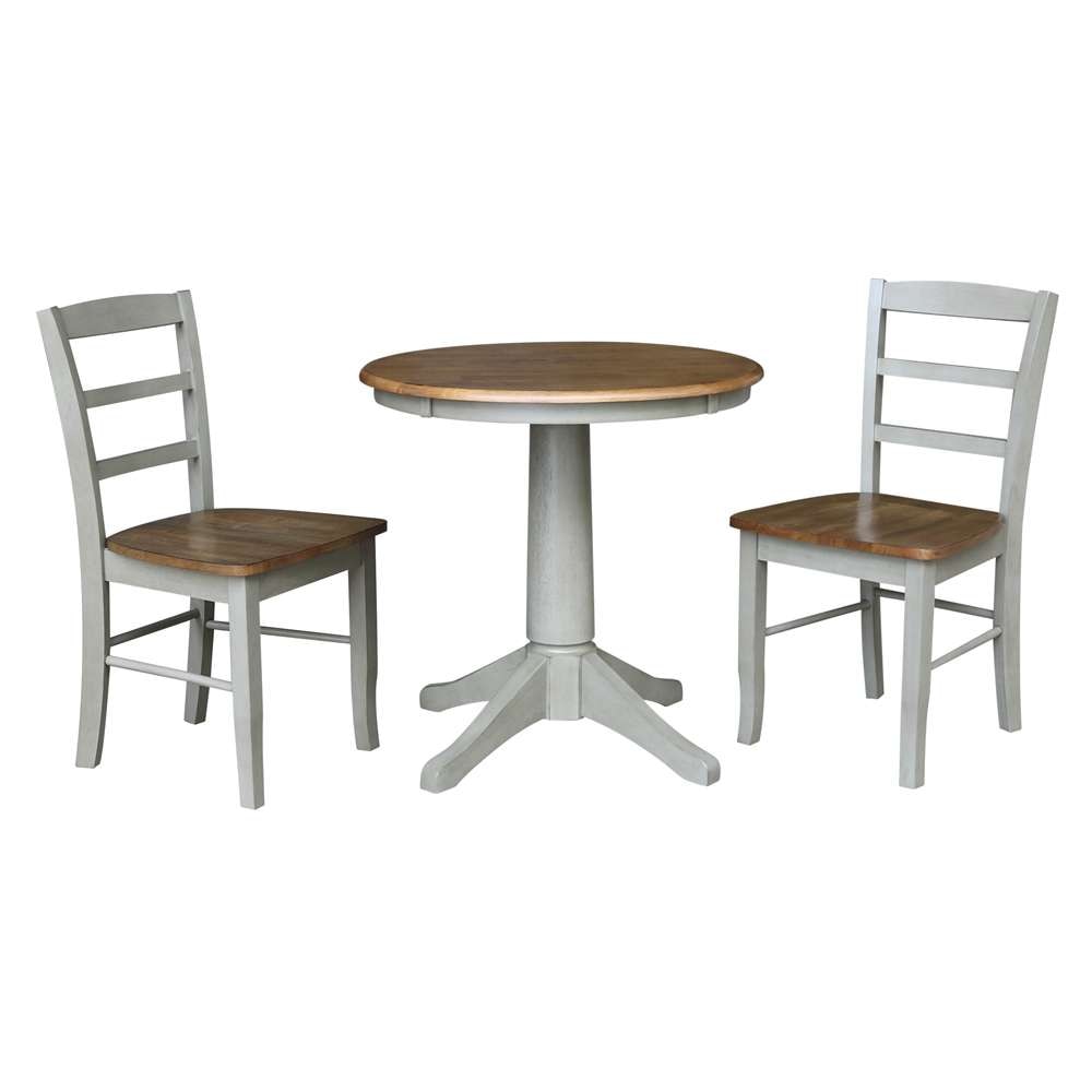 International Concepts (Set of 3 Pcs) -30in Round Top Ped Table with 2 RTA Chairs in Hickory/Stone Finish - K41-30RT-27B-C2-2 veiw 1