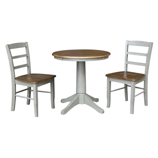 International Concepts (Set of 3 Pcs) -30in Round Top Ped Table with 2 RTA Chairs in Hickory/Stone Finish - K41-30RT-27B-C2-2 veiw 1