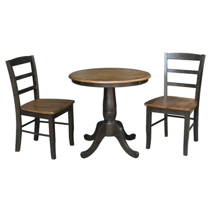 International Concepts (Set of 3 Pcs) -30in Round Top Ped Table with 2 RTA Chairs in Hickory/Washed Coal Finish - K45-30RT-C2-2 veiw 1