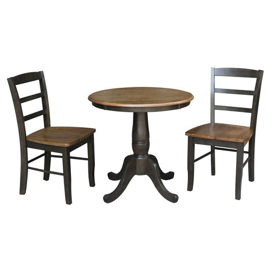 International Concepts (Set of 3 Pcs) -30in Round Top Ped Table with 2 RTA Chairs in Hickory/Washed Coal Finish - K45-30RT-C2-2 veiw 1