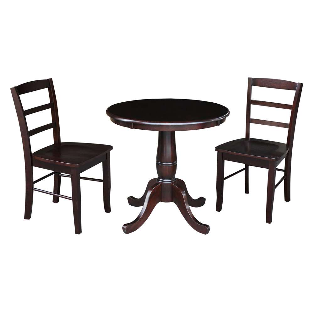 International Concepts (Set of 3 Pcs) -30in Round Top Ped Table with 2 RTA Chairs in Rich Mocha Finish - K15-30RT-C2-2 veiw 1