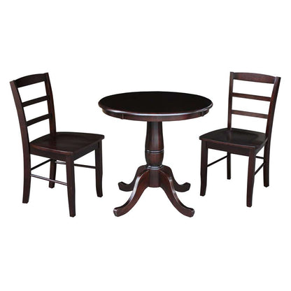 International Concepts (Set of 3 Pcs) -30in Round Top Ped Table with 2 RTA Chairs in Rich Mocha Finish - K15-30RT-C2-2 veiw 1