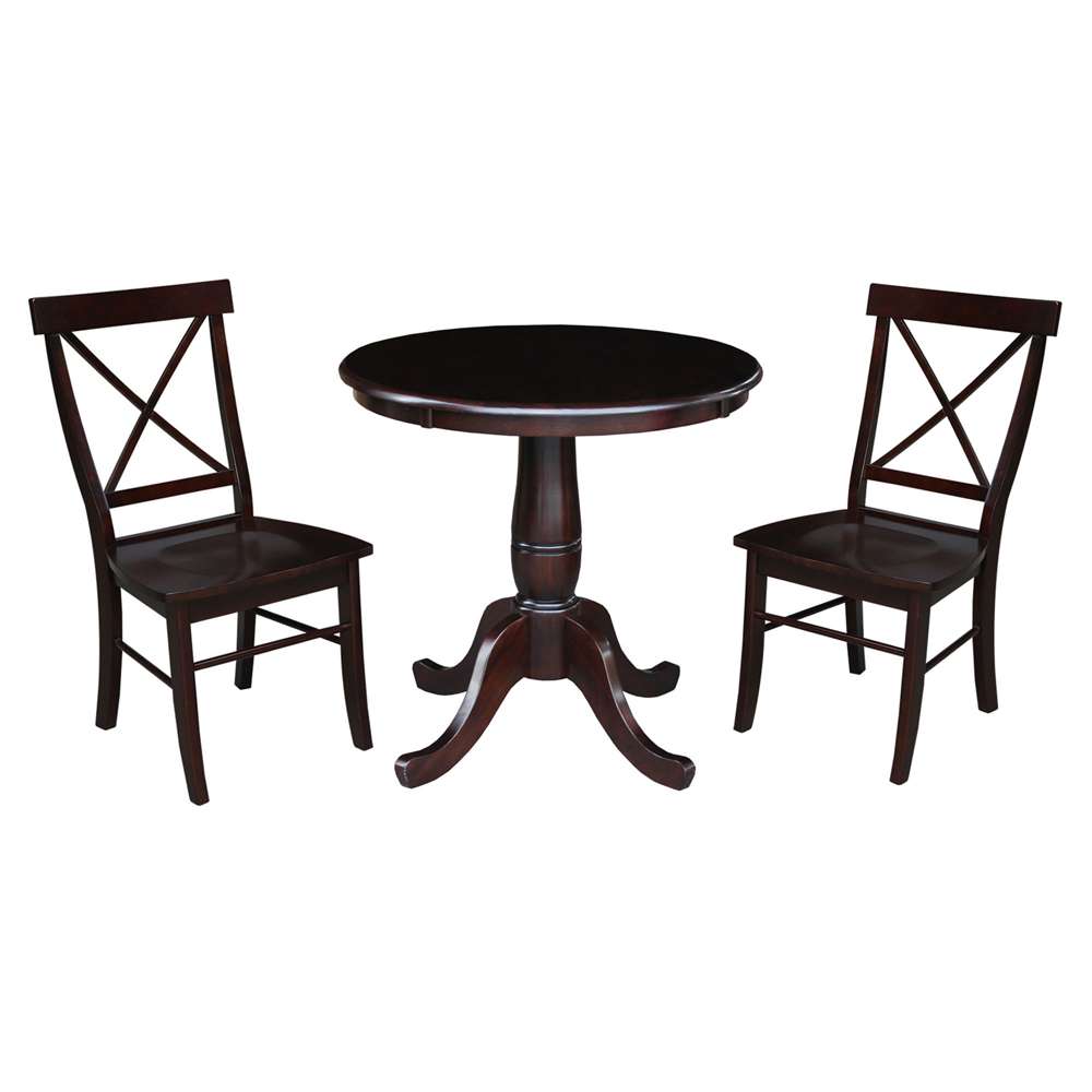 International Concepts (Set of 3 Pcs) -30in Round Top Ped Table with 2 RTA Chairs in Rich Mocha Finish - K15-30RT-C613-2 veiw 1