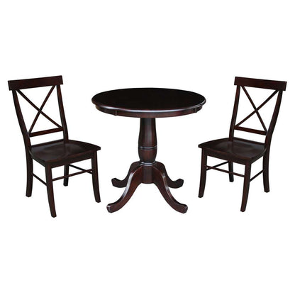 International Concepts (Set of 3 Pcs) -30in Round Top Ped Table with 2 RTA Chairs in Rich Mocha Finish - K15-30RT-C613-2 veiw 1