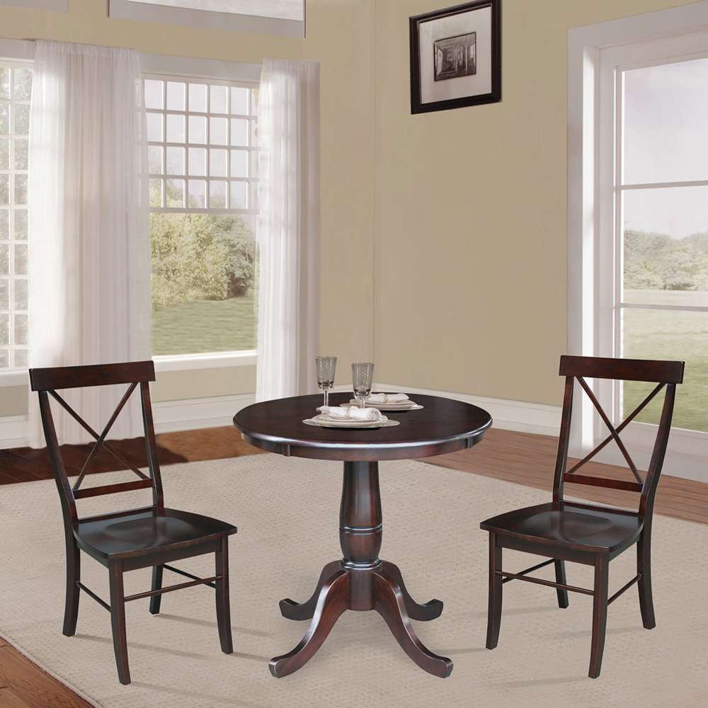 International Concepts (Set of 3 Pcs) -30in Round Top Ped Table with 2 RTA Chairs in Rich Mocha Finish - K15-30RT-C613-2 veiw 3