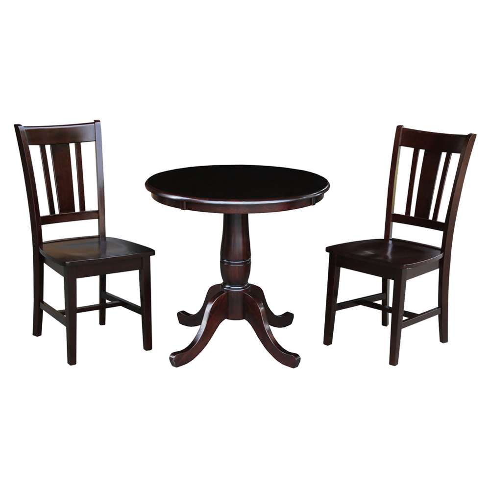 International Concepts (Set of 3 Pcs) -30in Round Top Ped Table with 2 RTA Chairs in Rich Mocha Finish - K15-30RT-C10-2 veiw 1