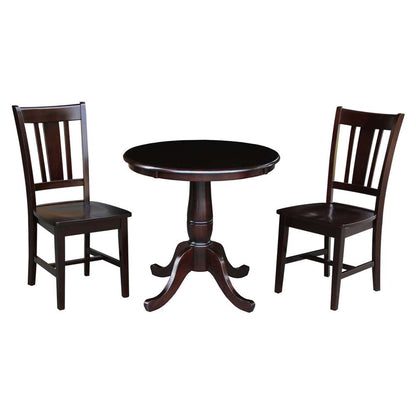 International Concepts (Set of 3 Pcs) -30in Round Top Ped Table with 2 RTA Chairs in Rich Mocha Finish - K15-30RT-C10-2 veiw 1