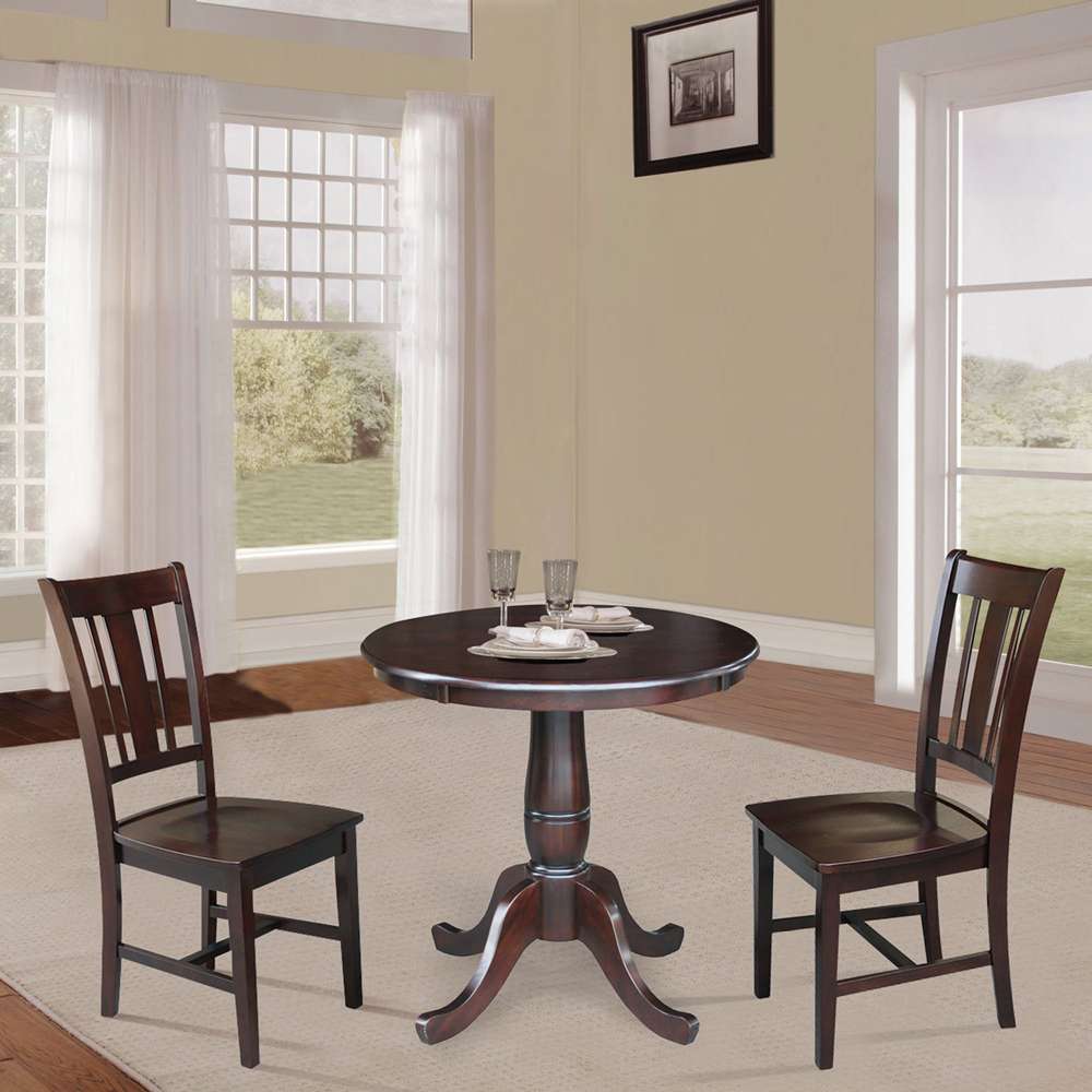 International Concepts (Set of 3 Pcs) -30in Round Top Ped Table with 2 RTA Chairs in Rich Mocha Finish - K15-30RT-C10-2 veiw 3