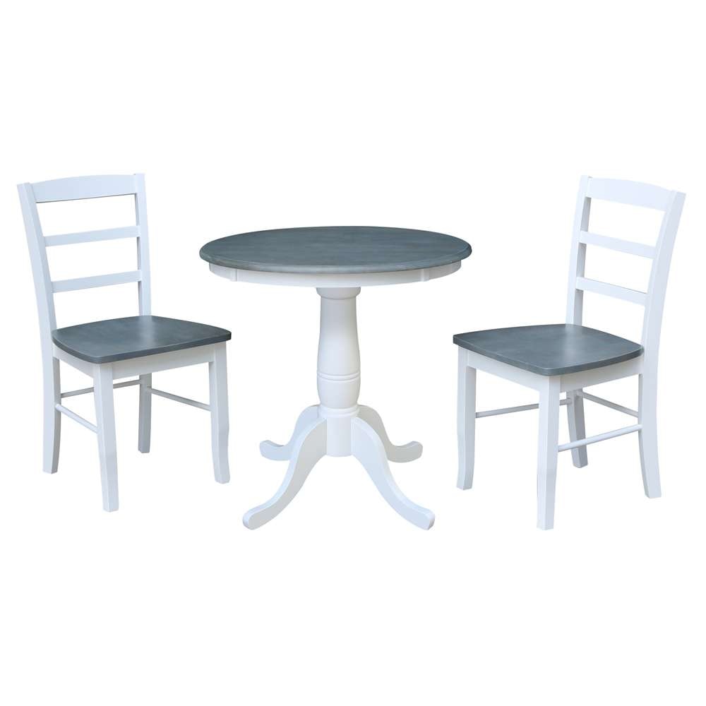 International Concepts (Set of 3 Pcs) -30in Round Top Ped Table with 2 RTA Chairs in White/Heather Gray Finish - K05-30RT-C2-2 veiw 1