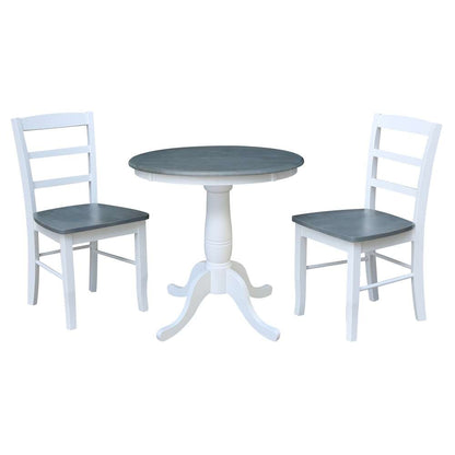 International Concepts (Set of 3 Pcs) -30in Round Top Ped Table with 2 RTA Chairs in White/Heather Gray Finish - K05-30RT-C2-2 veiw 1