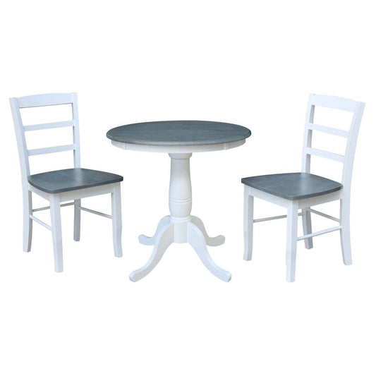 International Concepts (Set of 3 Pcs) -30in Round Top Ped Table with 2 RTA Chairs in White/Heather Gray Finish - K05-30RT-C2-2 veiw 1
