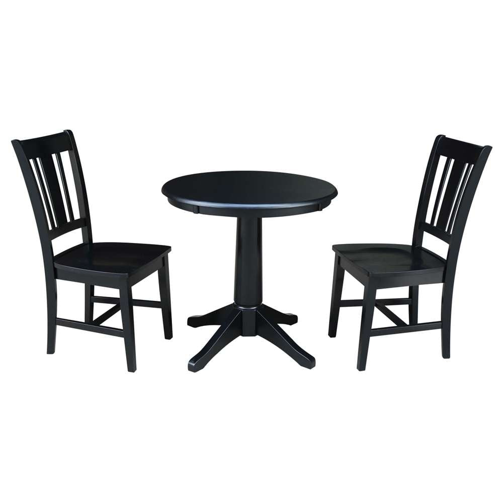 International Concepts (Set of 3 Pcs) -30in Round Top Ped Table with 2 San Remo Chairs in Black Finish - K46-30RT-27B-C10-2 veiw 1