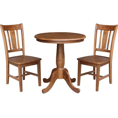 International Concepts (Set of 3 Pcs) -30in Round Top Ped Table with 2 San Remo Chairs in Distressed Oak Finish - K42-30RT-C10-2 veiw 1