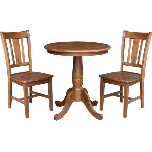 International Concepts (Set of 3 Pcs) -30in Round Top Ped Table with 2 San Remo Chairs in Distressed Oak Finish - K42-30RT-C10-2 veiw 1
