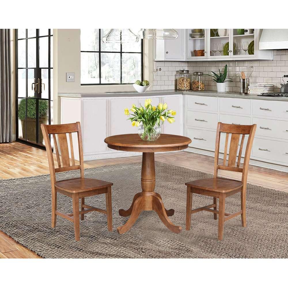 International Concepts (Set of 3 Pcs) -30in Round Top Ped Table with 2 San Remo Chairs in Distressed Oak Finish - K42-30RT-C10-2 veiw 3