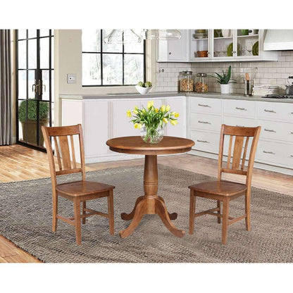 International Concepts (Set of 3 Pcs) -30in Round Top Ped Table with 2 San Remo Chairs in Distressed Oak Finish - K42-30RT-C10-2 veiw 3