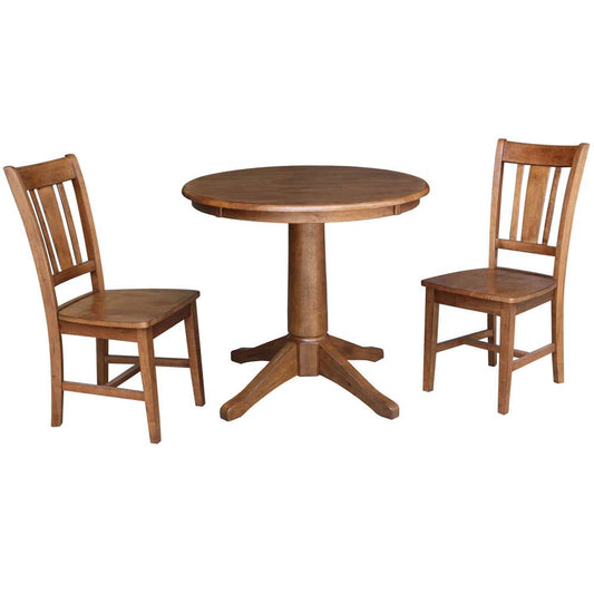 International Concepts (Set of 3 Pcs) -30in Round Top Ped Table with 2 San Remo Chairs in Distressed Oak Finish - K42-30RT-27B-C10-2 veiw 1
