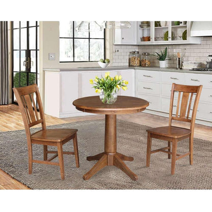 International Concepts (Set of 3 Pcs) -30in Round Top Ped Table with 2 San Remo Chairs in Distressed Oak Finish - K42-30RT-27B-C10-2 veiw 3
