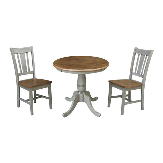 International Concepts (Set of 3 Pcs) -30in Round Top Ped Table with 2 San Remo Chairs in Hickory/Stone Finish - K41-30RT-C10-2 veiw 1