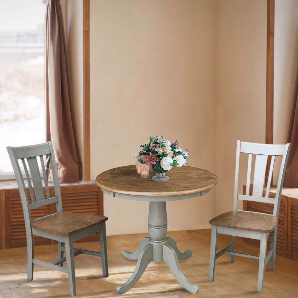 International Concepts (Set of 3 Pcs) -30in Round Top Ped Table with 2 San Remo Chairs in Hickory/Stone Finish - K41-30RT-C10-2 veiw 3