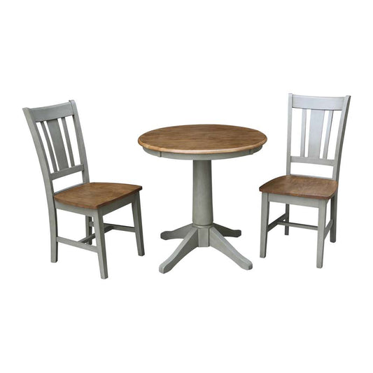 International Concepts (Set of 3 Pcs) -30in Round Top Ped Table with 2 San Remo Chairs in Hickory/Stone Finish - K41-30RT-27B-C10-2 veiw 1