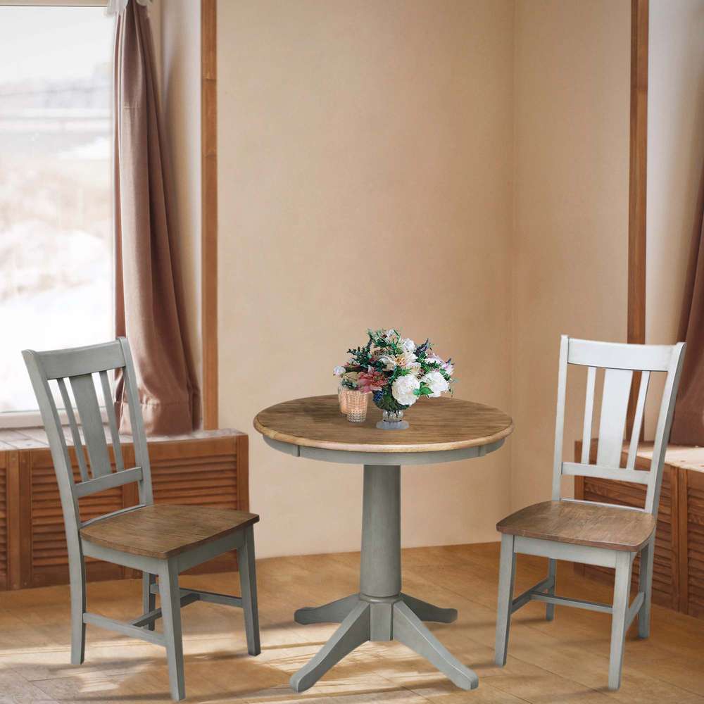 International Concepts (Set of 3 Pcs) -30in Round Top Ped Table with 2 San Remo Chairs in Hickory/Stone Finish - K41-30RT-27B-C10-2 veiw 3