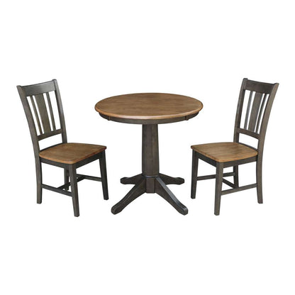 International Concepts (Set of 3 Pcs) -30in Round Top Ped Table with 2 San Remo Chairs in Hickory/Washed Coal Finish - K45-30RT-27B-C10-2 veiw 1