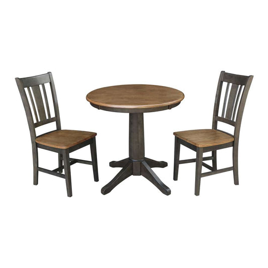 International Concepts (Set of 3 Pcs) -30in Round Top Ped Table with 2 San Remo Chairs in Hickory/Washed Coal Finish - K45-30RT-27B-C10-2 veiw 1