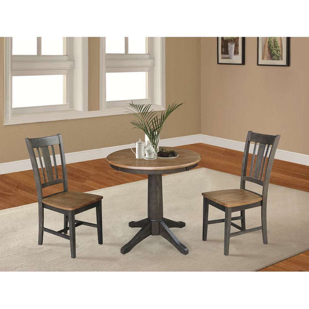 International Concepts (Set of 3 Pcs) -30in Round Top Ped Table with 2 San Remo Chairs in Hickory/Washed Coal Finish - K45-30RT-27B-C10-2 veiw 3