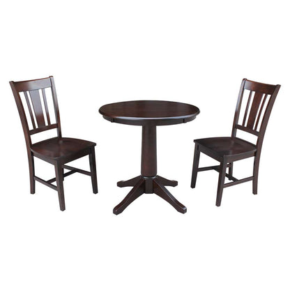 International Concepts (Set of 3 Pcs) -30in Round Top Ped Table with 2 San Remo Chairs in Rich Mocha Finish - K15-30RT-27B-C10-2 veiw 1