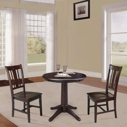 International Concepts (Set of 3 Pcs) -30in Round Top Ped Table with 2 San Remo Chairs in Rich Mocha Finish - K15-30RT-27B-C10-2 veiw 2