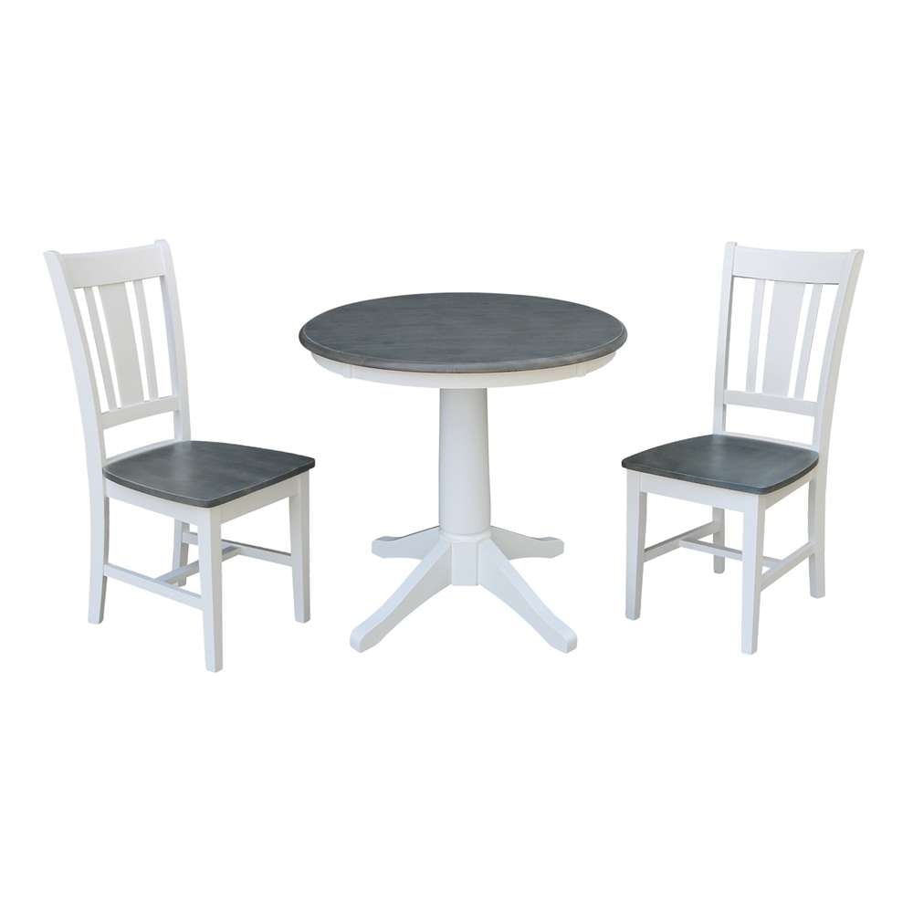 International Concepts (Set of 3 Pcs) -30in Round Top Ped Table with 2 San Remo Chairs in White/Heather Gray Finish - K05-30RT-27B-C10-2 veiw 1
