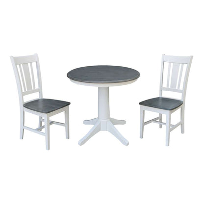 International Concepts (Set of 3 Pcs) -30in Round Top Ped Table with 2 San Remo Chairs in White/Heather Gray Finish - K05-30RT-27B-C10-2 veiw 1